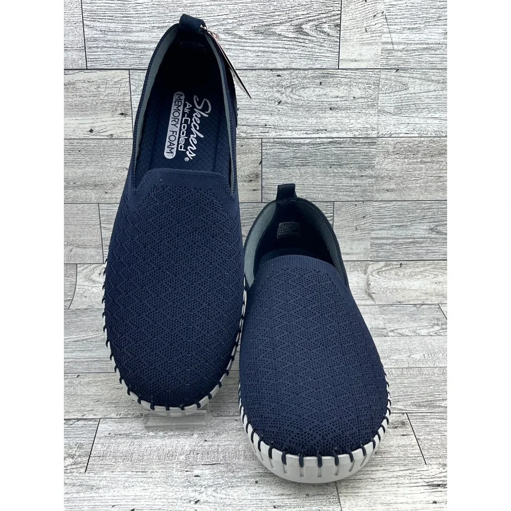 Skechers Air Cooled Memory‎ Foam Slip On Shoes Navy Blue Womens Size 9.5